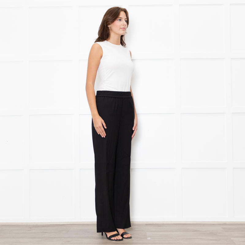 Vince Black Elastic Waist Wide Leg Trousers