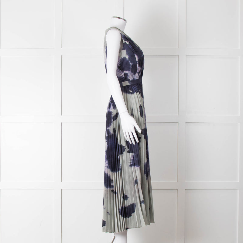 Altuzarra Olive Green Navy Pleated Sleeveless Dress