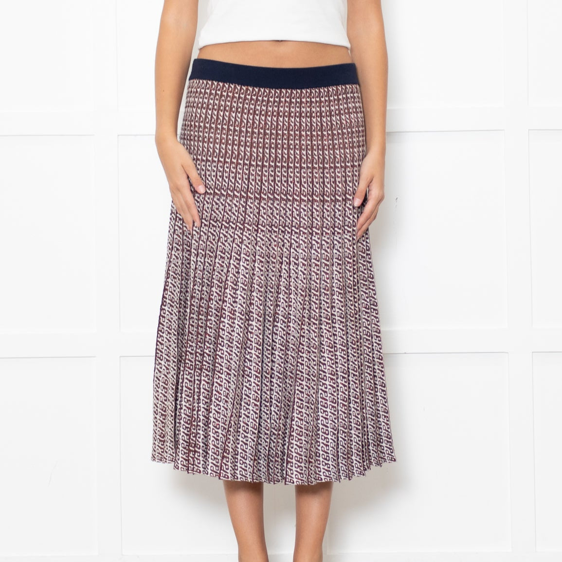 Baum und Pferdgarten Cream Brown Lurex Pleated Knitted Skirt