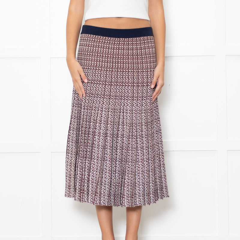 Baum und Pferdgarten Cream Brown Lurex Pleated Knitted Skirt