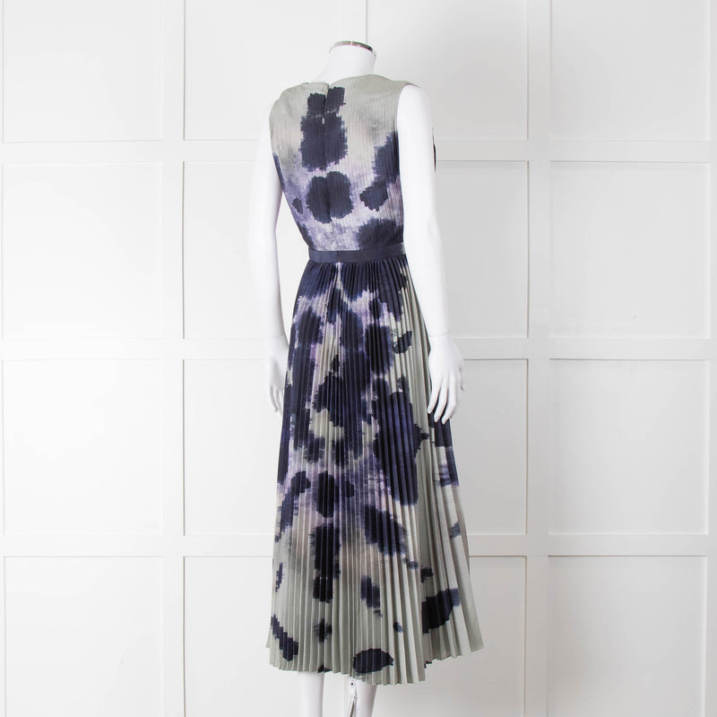 Altuzarra Olive Green Navy Pleated Sleeveless Dress