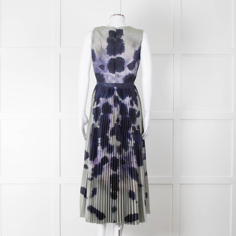 Altuzarra Olive Green Navy Pleated Sleeveless Dress