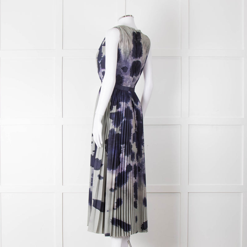 Altuzarra Olive Green Navy Pleated Sleeveless Dress