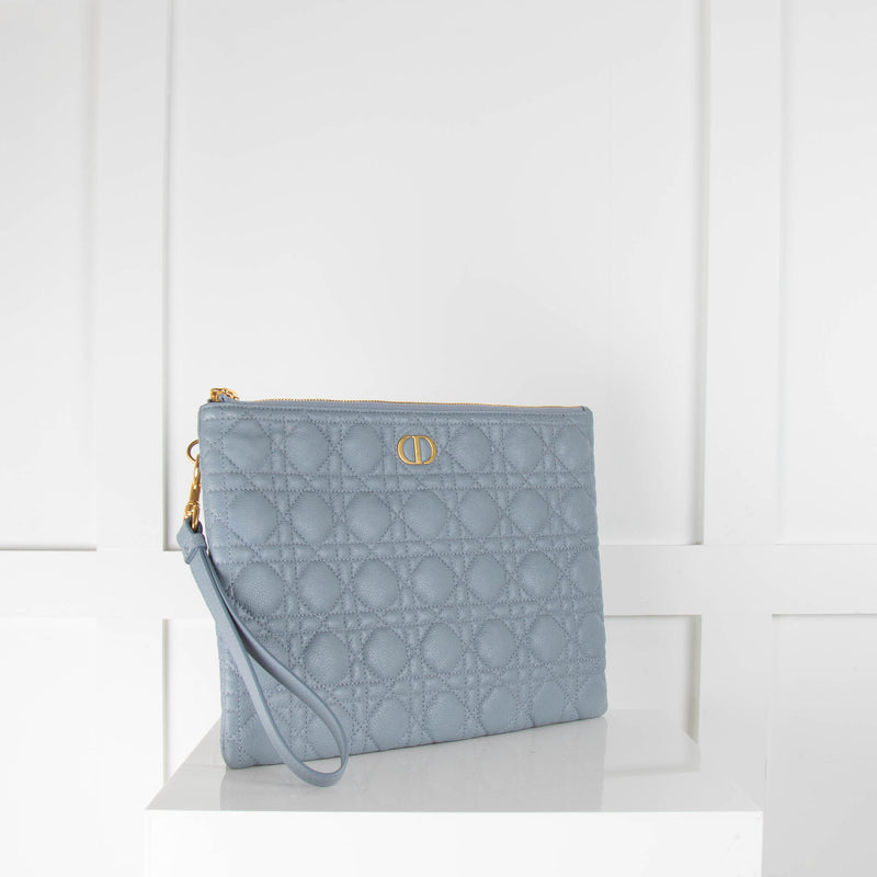 Dior Large Caro Daily Pouch in Blue Supple Cannage
