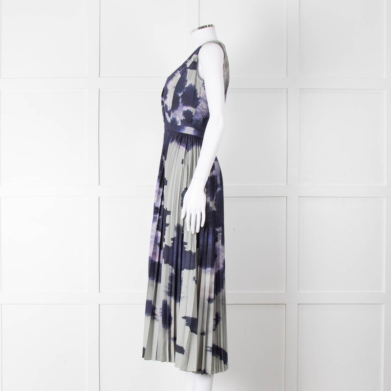 Altuzarra Olive Green Navy Pleated Sleeveless Dress