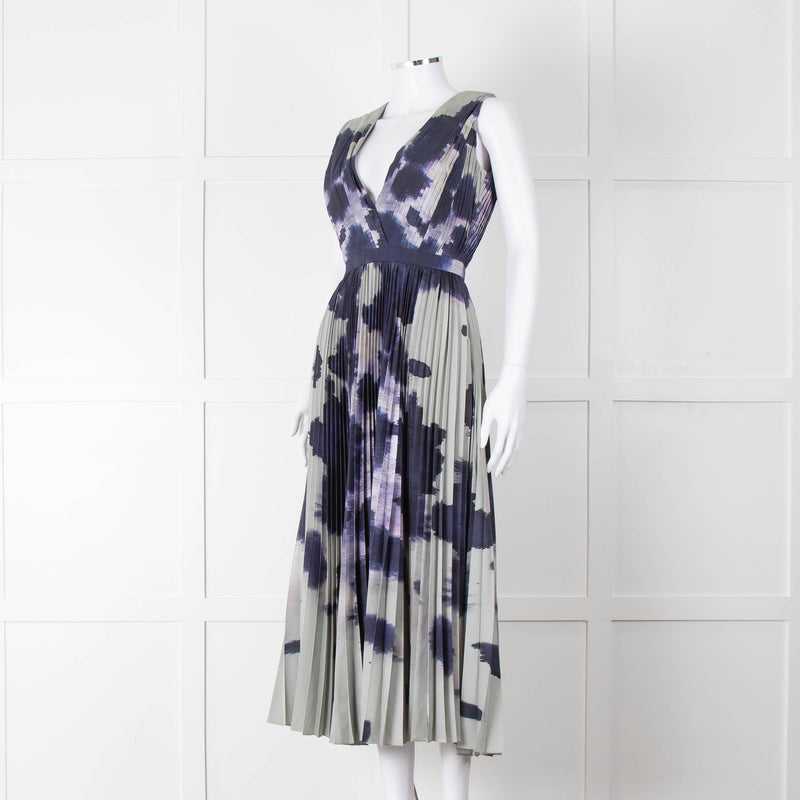 Altuzarra Olive Green Navy Pleated Sleeveless Dress