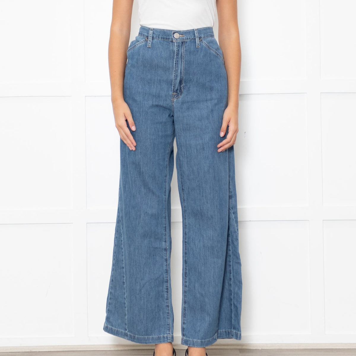 Frame Blue Wide Leg Le Baggy Palazzo Jeans