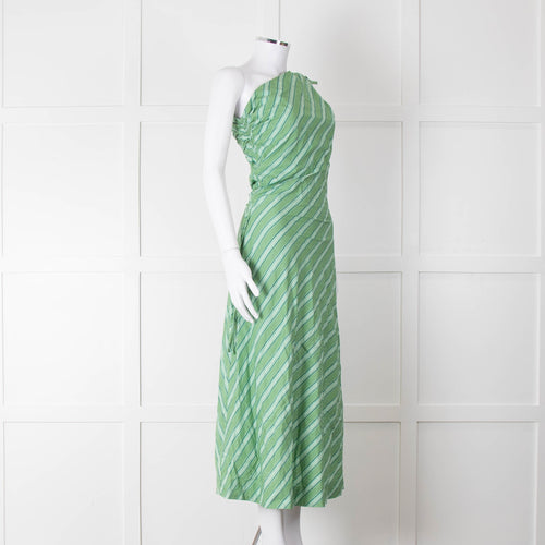 Faithfull The Brand Green Striped One Shoulder Cotton Dress
