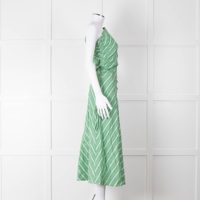 Faithfull The Brand Green Striped One Shoulder Cotton Dress