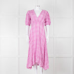 Faithfull The Brand Pink & White Checked Dress With Short Sleeves