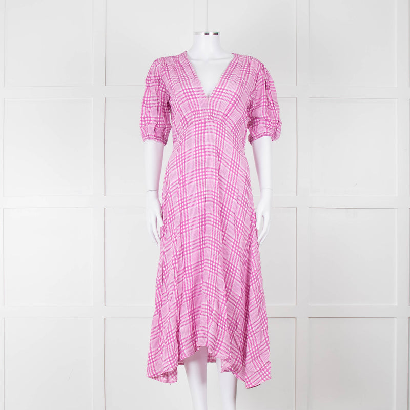 Faithfull The Brand Pink & White Checked Dress With Short Sleeves
