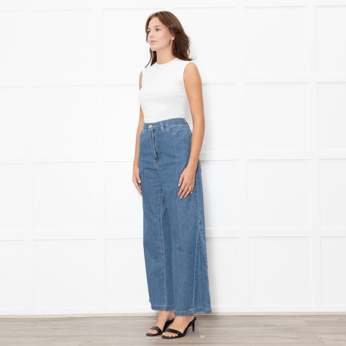 Frame Blue Wide Leg Le Baggy Palazzo Jeans