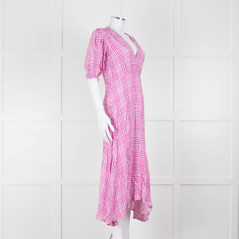 Faithfull The Brand Pink & White Checked Dress With Short Sleeves