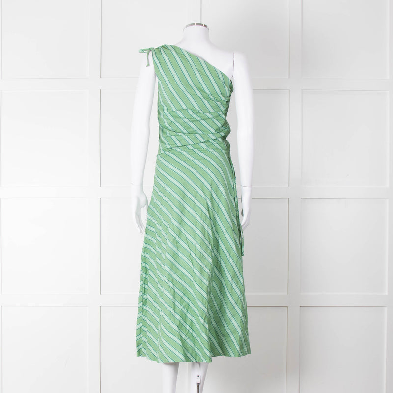 Faithfull The Brand Green Striped One Shoulder Cotton Dress