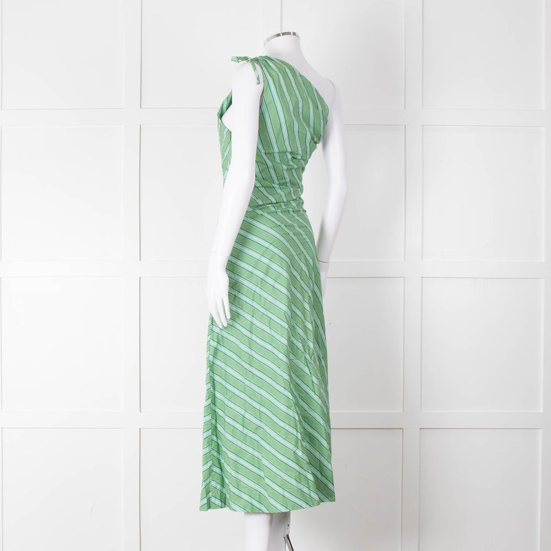 Faithfull The Brand Green Striped One Shoulder Cotton Dress