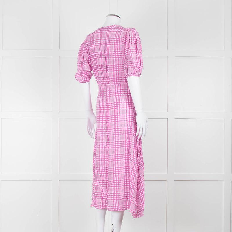 Faithfull The Brand Pink & White Checked Dress With Short Sleeves