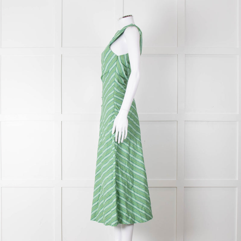 Faithfull The Brand Green Striped One Shoulder Cotton Dress