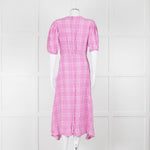 Faithfull The Brand Pink & White Checked Dress With Short Sleeves