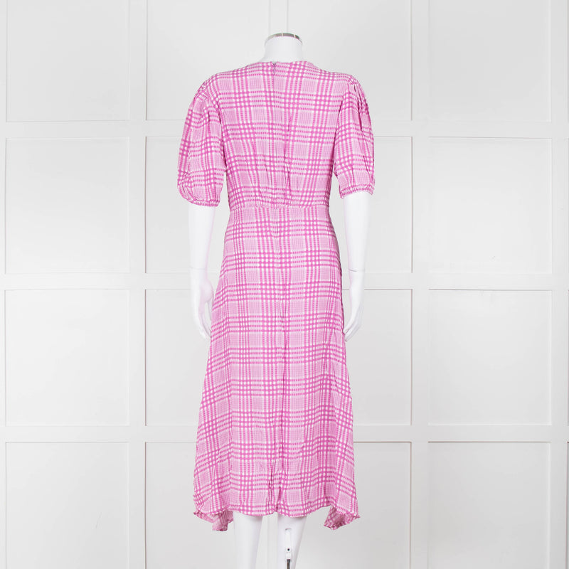 Faithfull The Brand Pink & White Checked Dress With Short Sleeves
