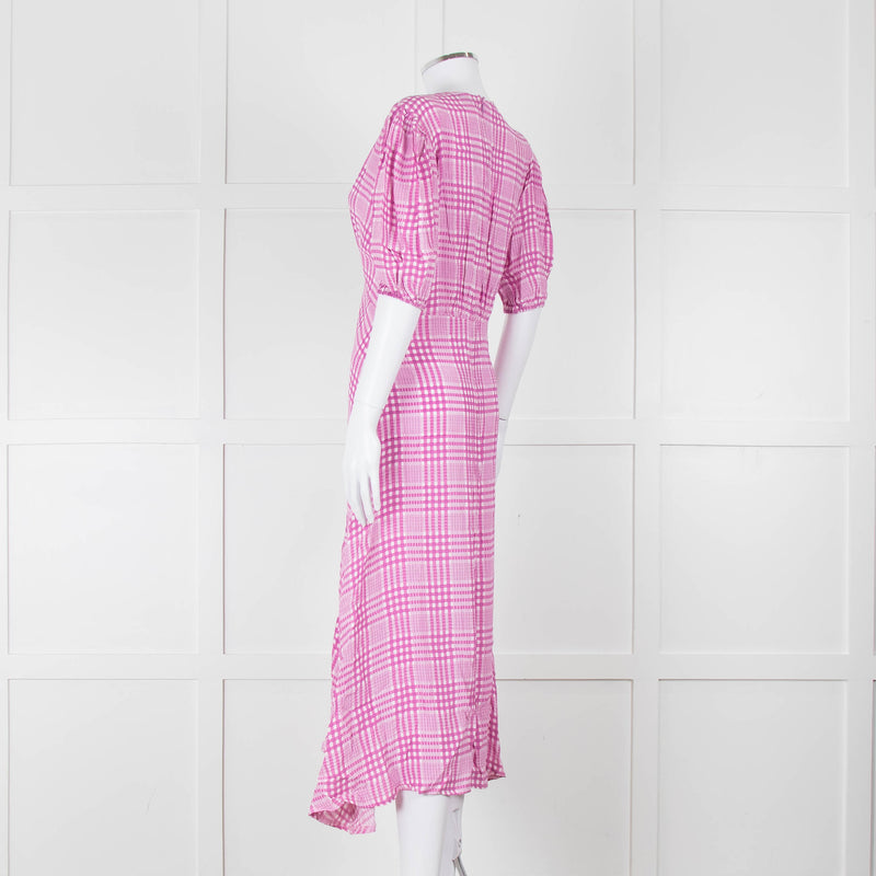 Faithfull The Brand Pink & White Checked Dress With Short Sleeves