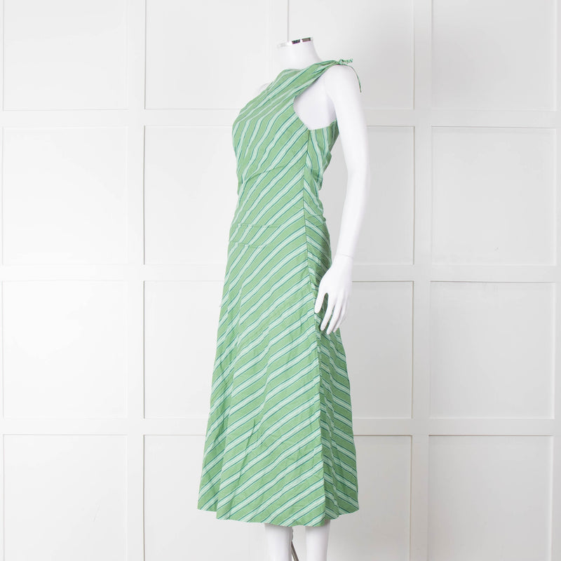Faithfull The Brand Green Striped One Shoulder Cotton Dress