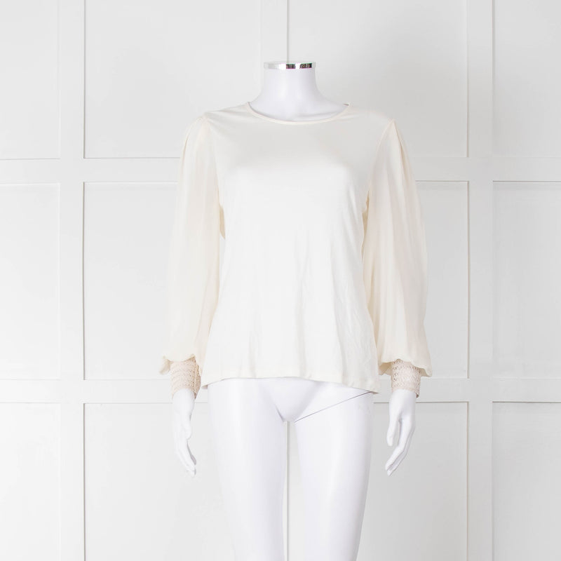 Me + Em Cream Sheer Sleeve Long Sleeve Top