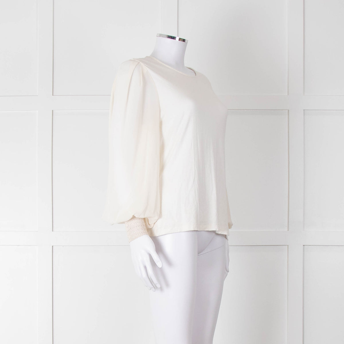 Me + Em Cream Sheer Sleeve Long Sleeve Top