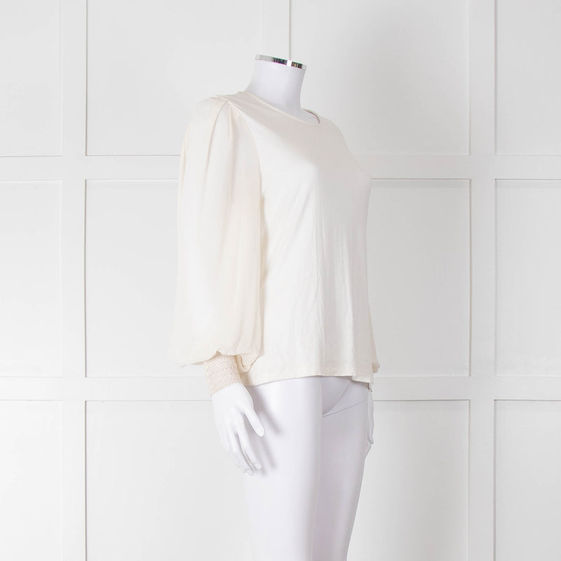Me + Em Cream Sheer Sleeve Long Sleeve Top