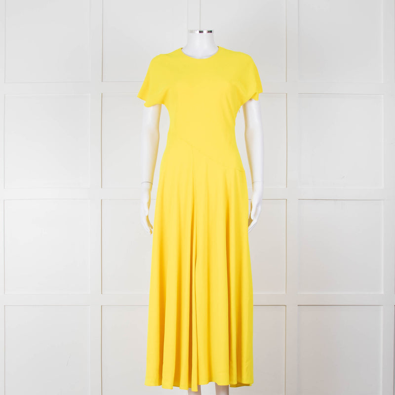Roksanda Adriana Bright Yellow Short Sleeve Dress with Front Split