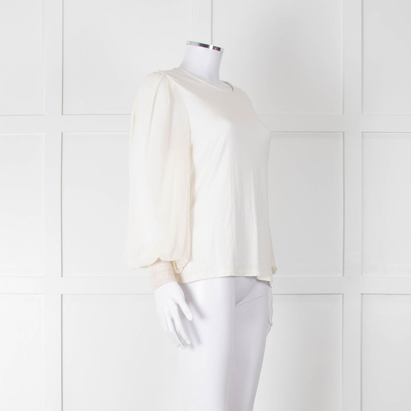 Me + Em Cream Sheer Sleeve Long Sleeve Top