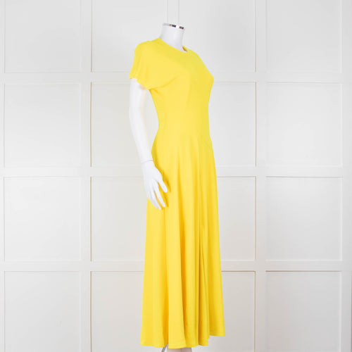 Roksanda Adriana Bright Yellow Short Sleeve Dress with Front Split