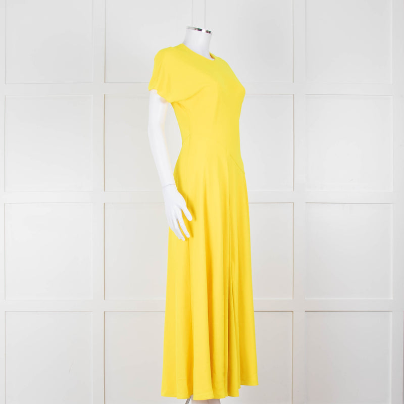 Roksanda Adriana Bright Yellow Short Sleeve Dress with Front Split