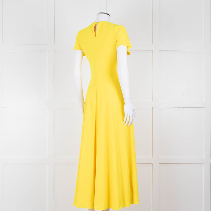 Roksanda Adriana Bright Yellow Short Sleeve Dress with Front Split