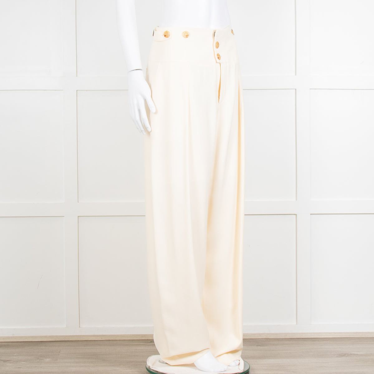 Chloe Cream Barrel Leg Trousers with Adjustable Waist