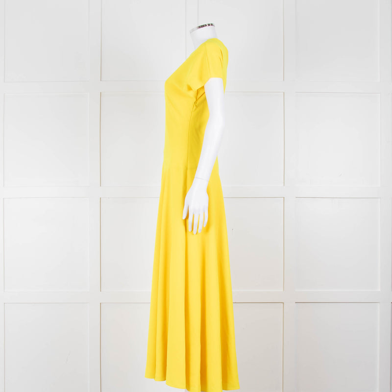 Roksanda Adriana Bright Yellow Short Sleeve Dress with Front Split