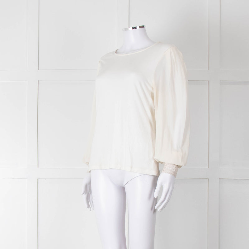 Me + Em Cream Sheer Sleeve Long Sleeve Top