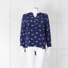 Mercy Delta Navy Blue Bird Print Long Sleeve Top