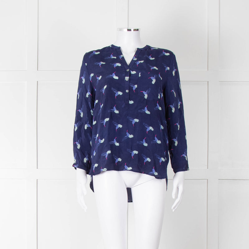Mercy Delta Navy Blue Bird Print Long Sleeve Top