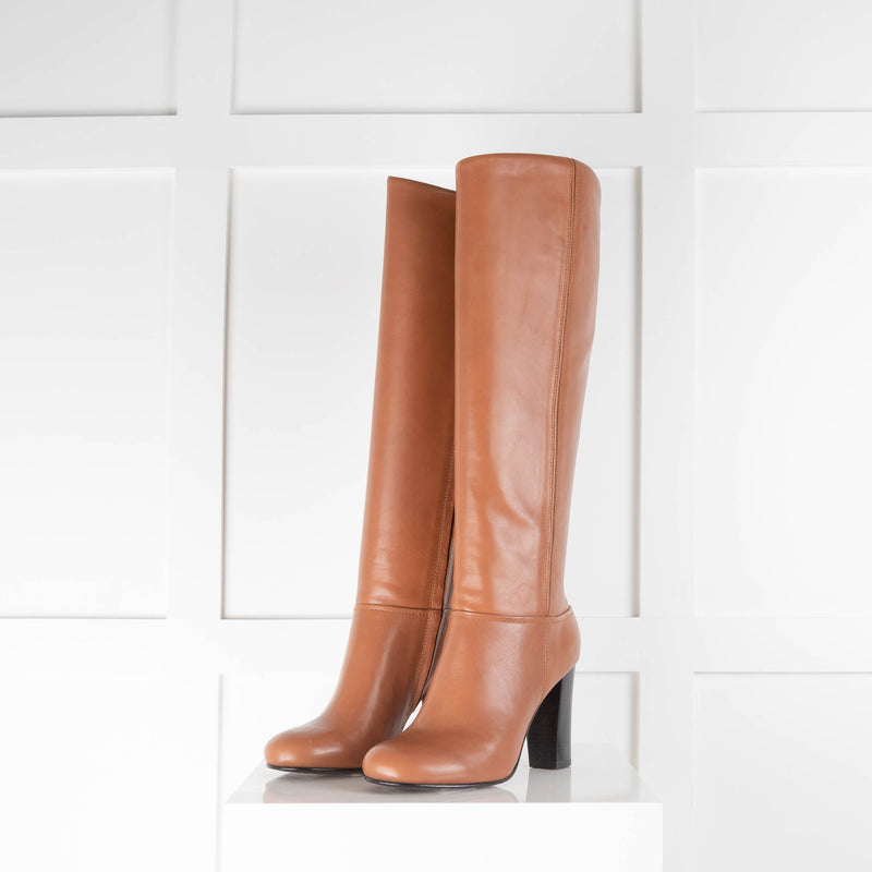 Brooks Brothers Tan Chunky Heel Knee Boots