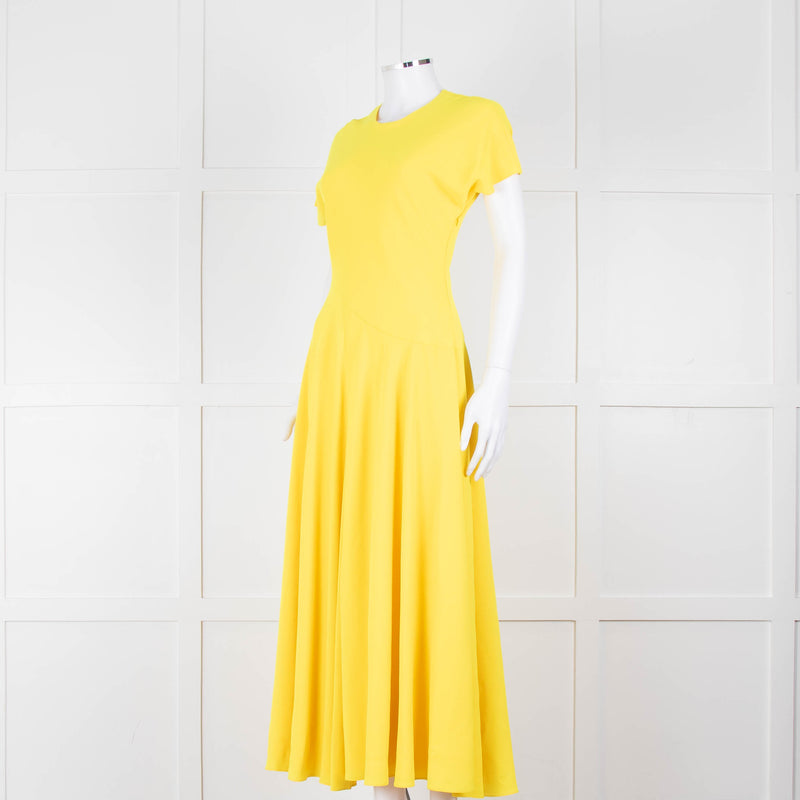 Roksanda Adriana Bright Yellow Short Sleeve Dress with Front Split