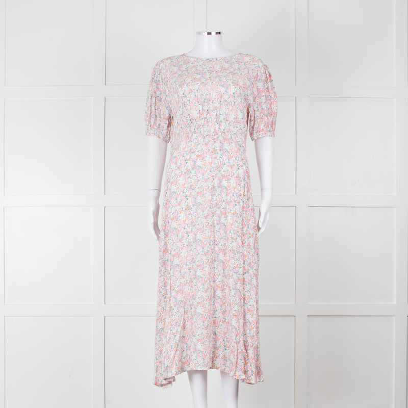 Faithfull The Brand Multicoloured Floral Dress With Short Puff Sleeves & Gathered Waist