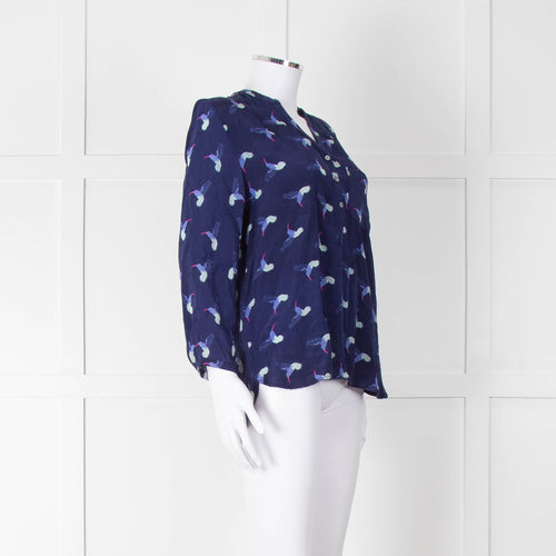 Mercy Delta Navy Blue Bird Print Long Sleeve Top