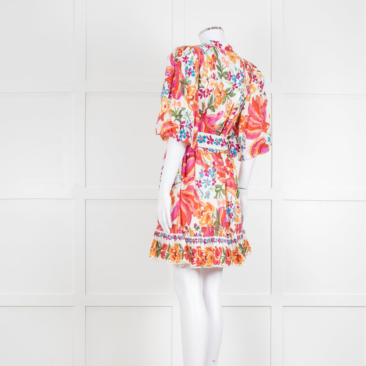 Farm Rio Orange and Pink Spring Bananas Mini Dress with Beaded Belt