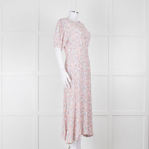 Faithfull The Brand Multicoloured Floral Dress With Short Puff Sleeves & Gathered Waist