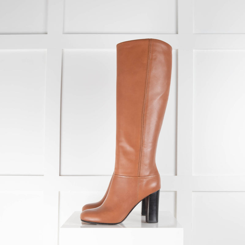 Brooks Brothers Tan Chunky Heel Knee Boots