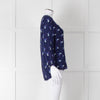 Mercy Delta Navy Blue Bird Print Long Sleeve Top