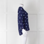Mercy Delta Navy Blue Bird Print Long Sleeve Top