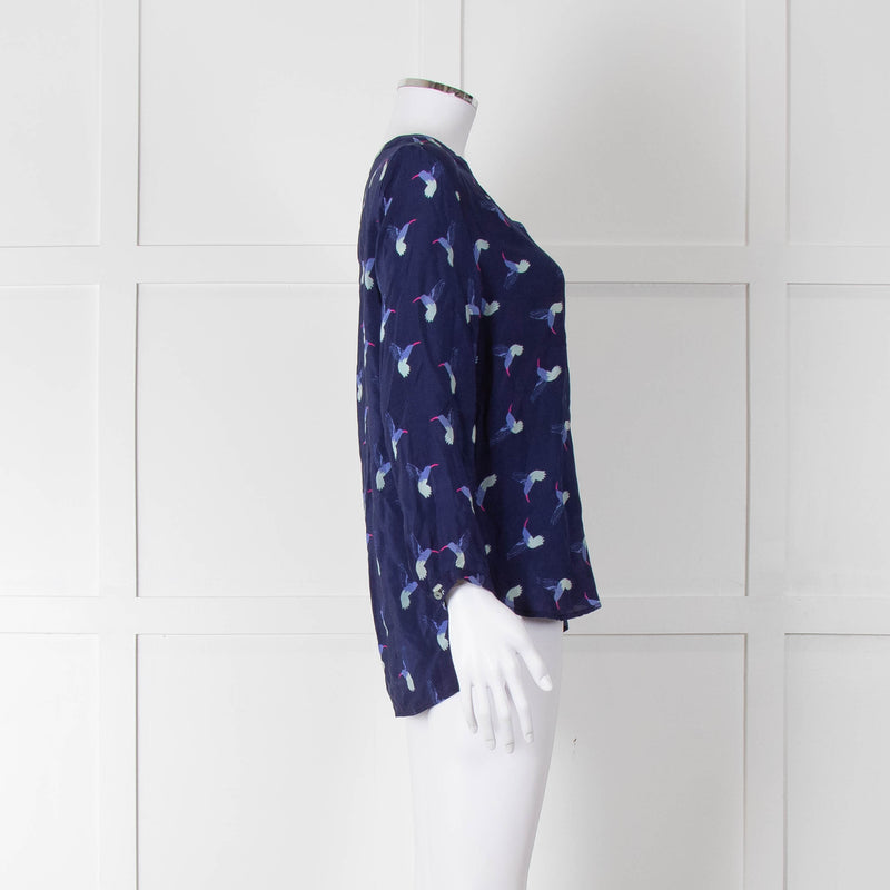 Mercy Delta Navy Blue Bird Print Long Sleeve Top