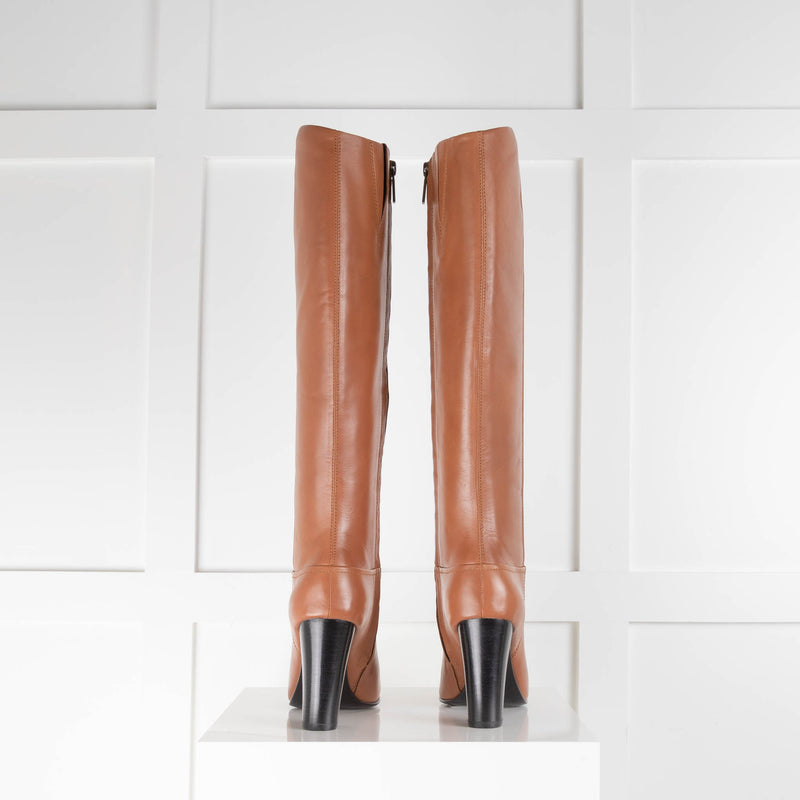 Brooks Brothers Tan Chunky Heel Knee Boots