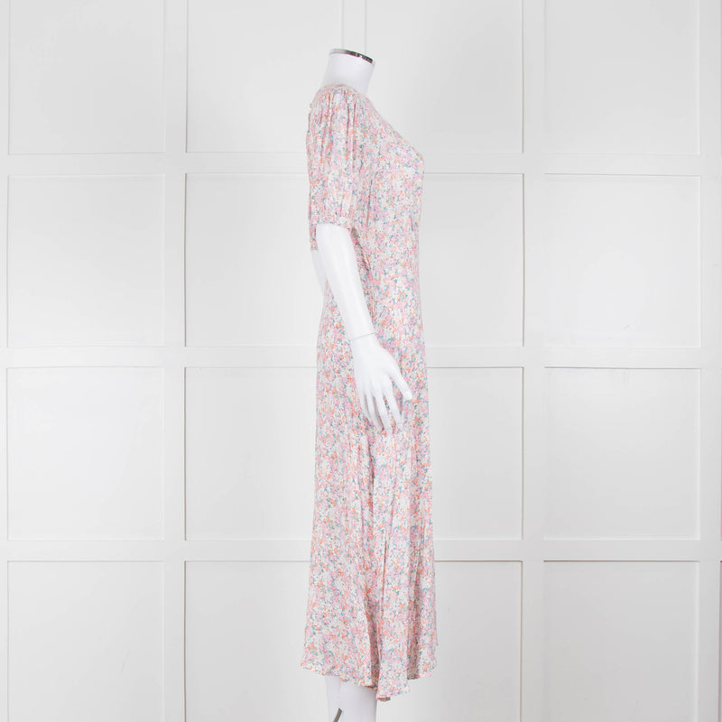 Faithfull The Brand Multicoloured Floral Dress With Short Puff Sleeves & Gathered Waist